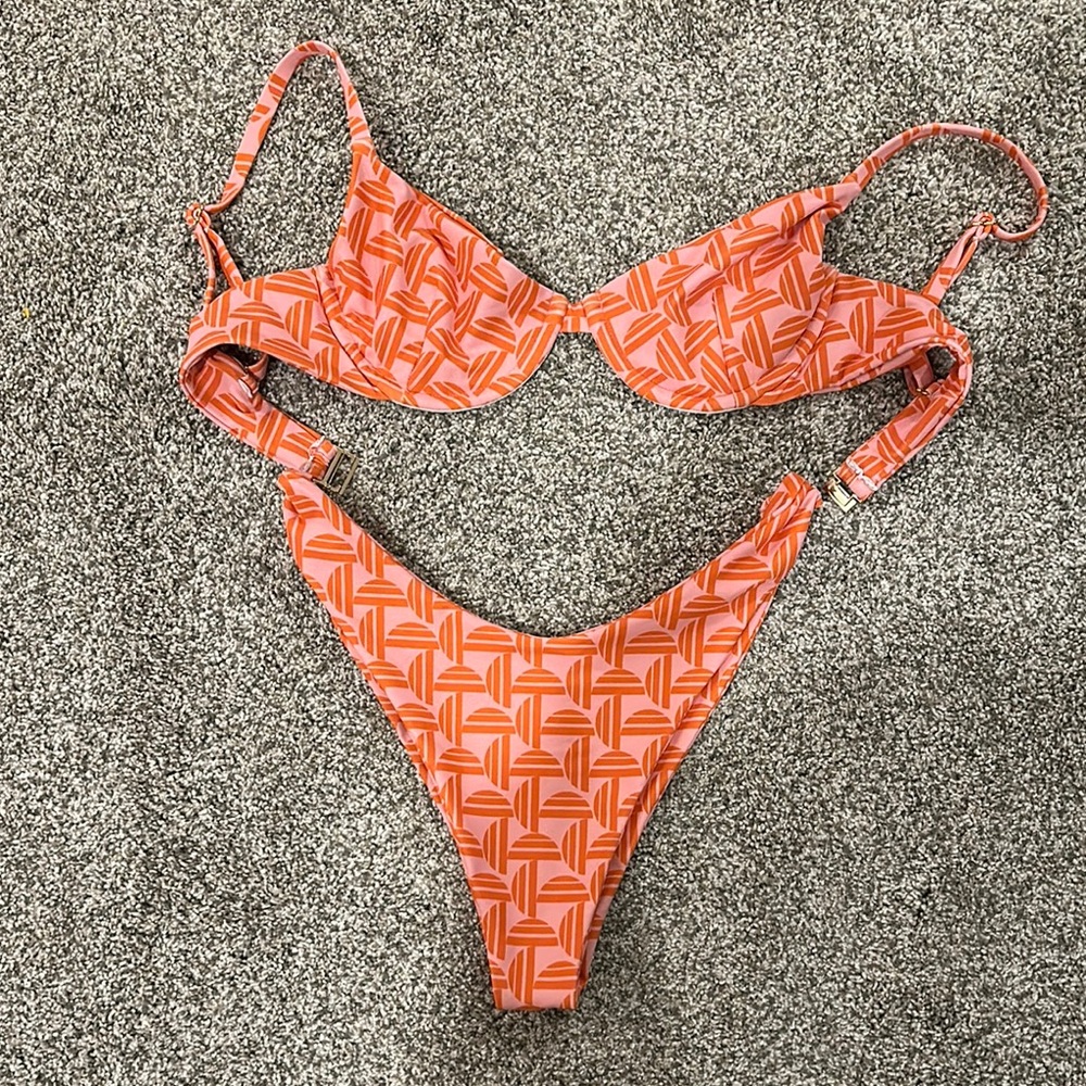 Skatie Orange Bikini with Geometric Pattern
